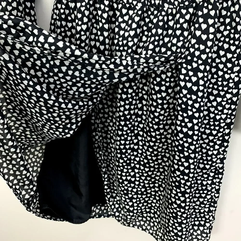 J Crew Tulip Hem Black White Heart Print Faux Wrap Dress 4 S Valentine's Day